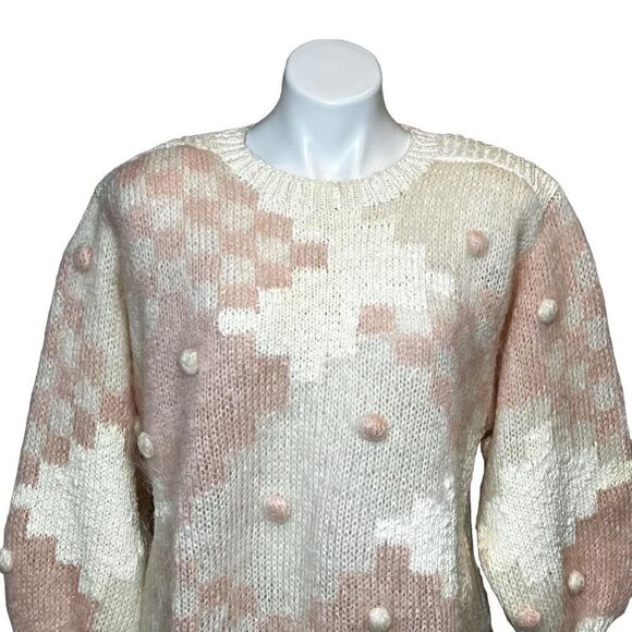FIA Italia vintage pink and cream crew neck sweater with Pom Poms size S - Picture 2 of 16